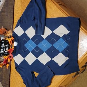 Old Navy Medium Argyle Sweater Navy Blue Cream
